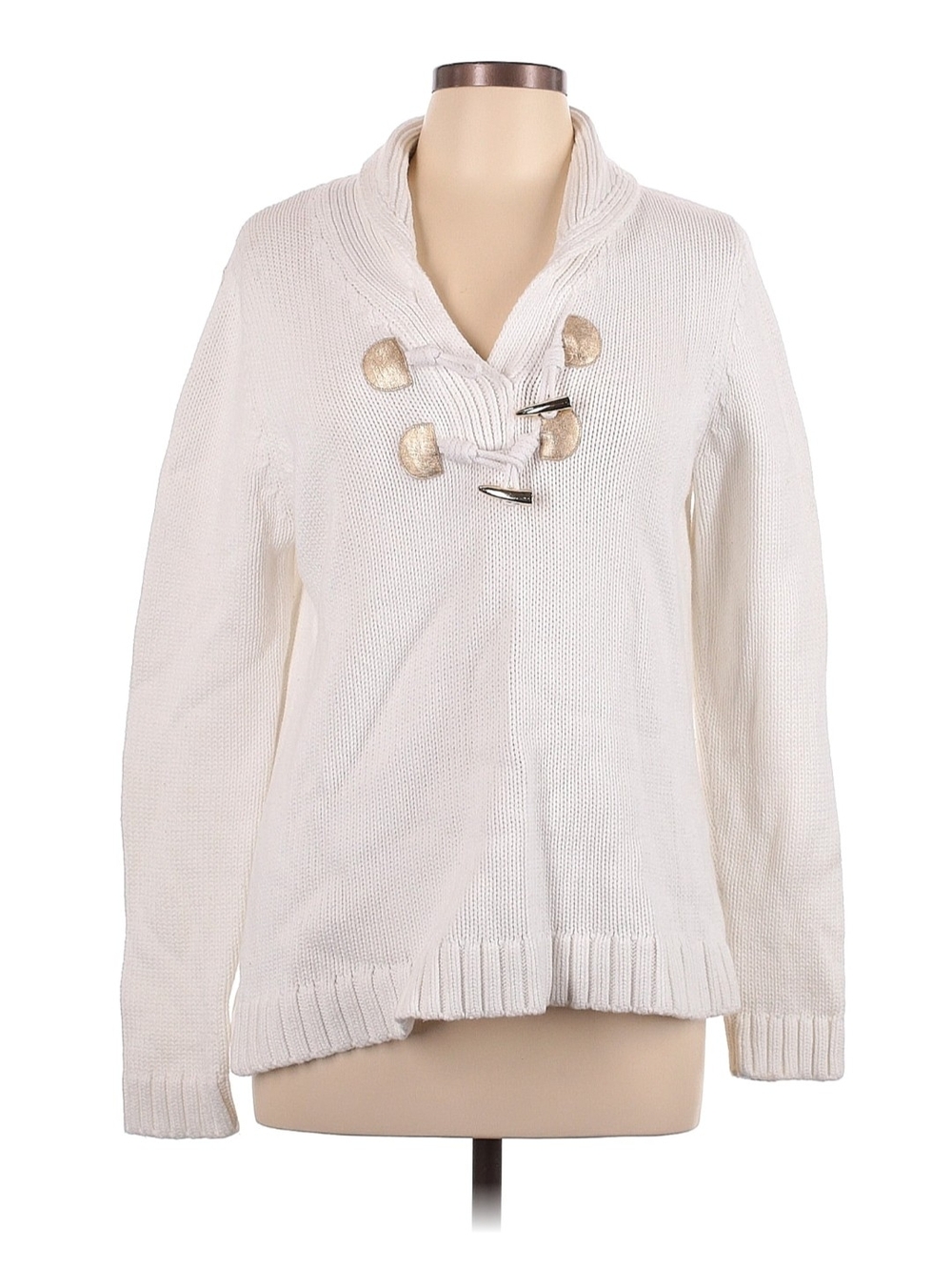 Lilly Pulitzer Cream Shawl-Collar Knit Sweater, L, Never Worn